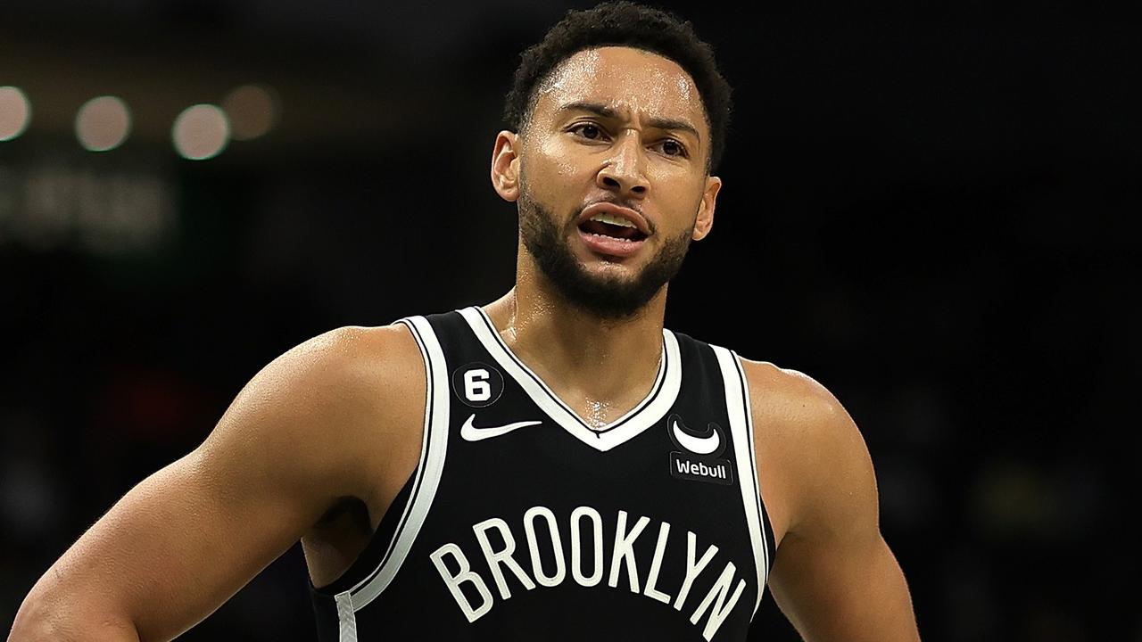 MILWAUKEE, WISCONSIN - OCTOBER 12: Ben Simmons #10 of the Brooklyn Nets reacts to an officials call during the first half of a pre-season game against the Milwaukee Bucks at Fiserv Forum on October 12, 2022 in Milwaukee, Wisconsin. NOTE TO USER: User expressly acknowledges and agrees that, by downloading and or using this photograph, User is consenting to the terms and conditions of the Getty Images License Agreement. Stacy Revere/Getty Images/AFP