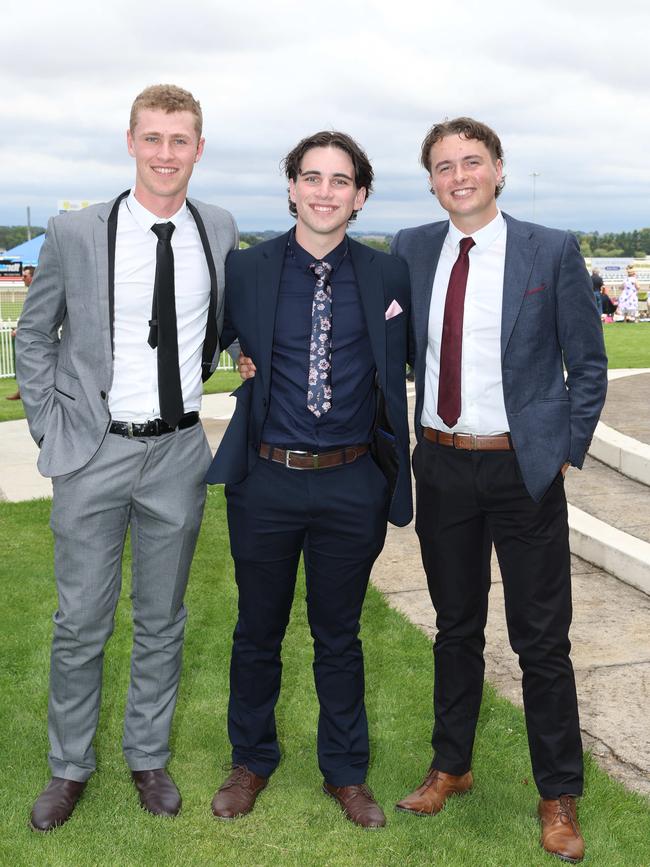 James Shaw, Tom Bosworth and Sam Clark attend the Ballarat Cup. Picture: Brendan Beckett