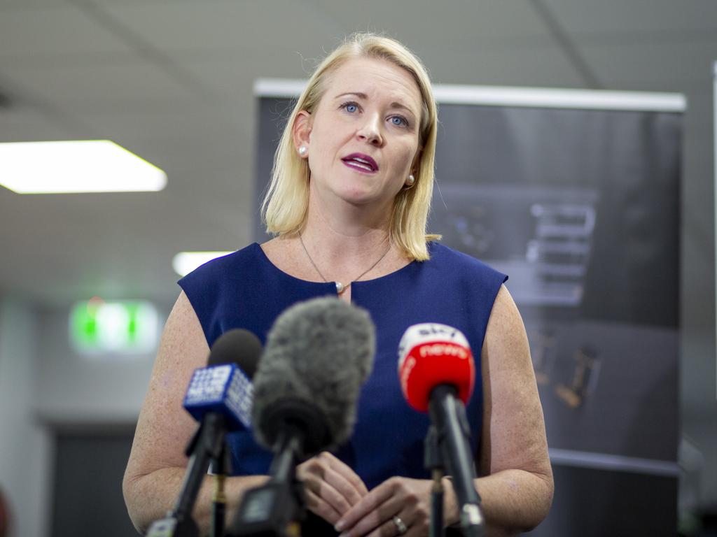 Deputy Chief Minister Nicole Manison answering questions at a press conference on Wednesday in Palmerston. Picture: Floss Adams.