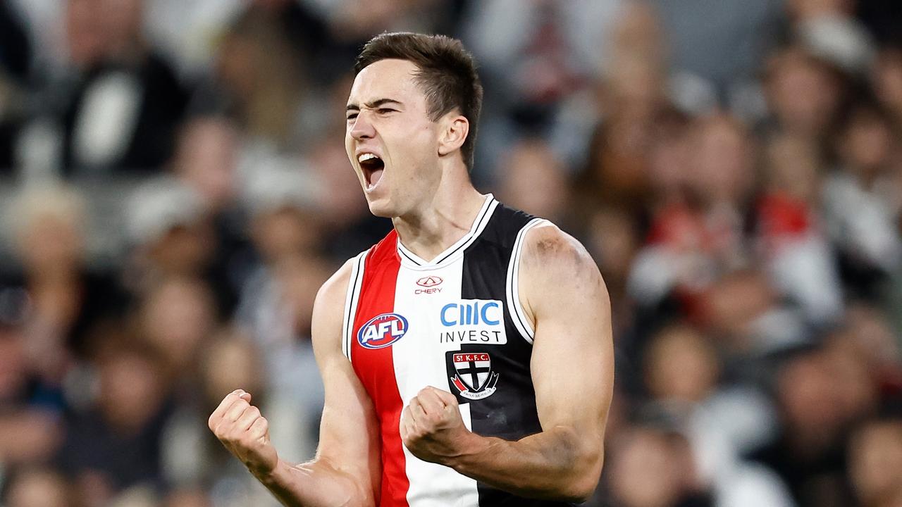 Cooper Sharman put the Saints up by three goals late in the third. (Photo by Michael Willson/AFL Photos via Getty Images)