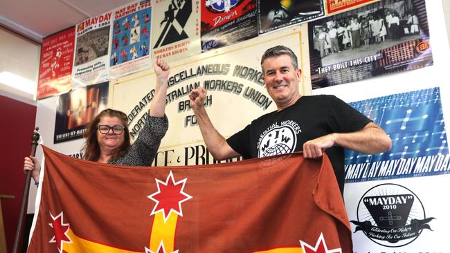 Unions NT secretary Erina Early and United Workers Union national secretary Tim Kennedy ahead of the 2025 May Day march in Darwin. Picture: Zizi Averill