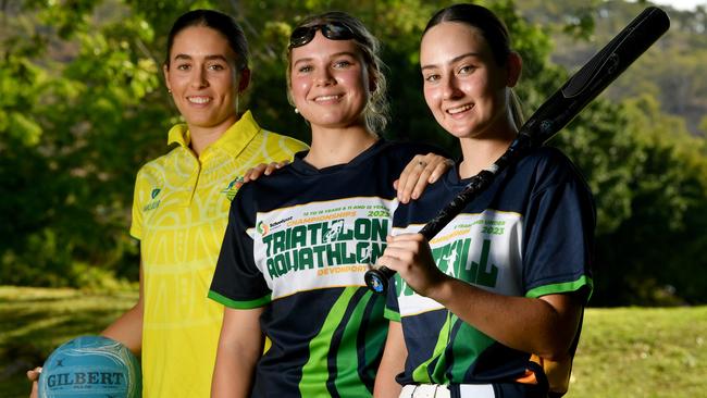 Townsville Grammar students Sasha-May Flegler, Alexandra Holt and Julia Fulton have all been selected to represent Australia in their respective sports. Picture: Evan Morgan