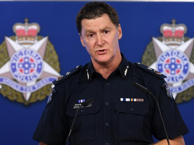 Victoria Police deputy commissioner Shane Patton speaks to the media during a press conference at the Victoria Police Centre in Melbourne, Monday, May 21, 2020. Victorian Police Minister Lisa Neville and Victoria Police deputy commissioner Shane Patton have have provided a coronavirus and crime update. (AAP Image/James Ross) NO ARCHIVING