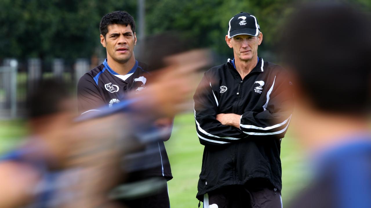 ARL - New Zealand Rugby League team training @ Moore Park .Stephen Kearney and Wayne Bennett watch training Pic;Gregg Porteous