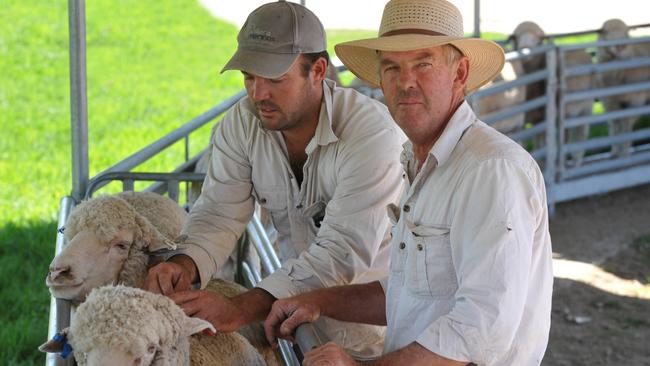 Willera Merino stud’s Karl Hooke and his father, Robert.