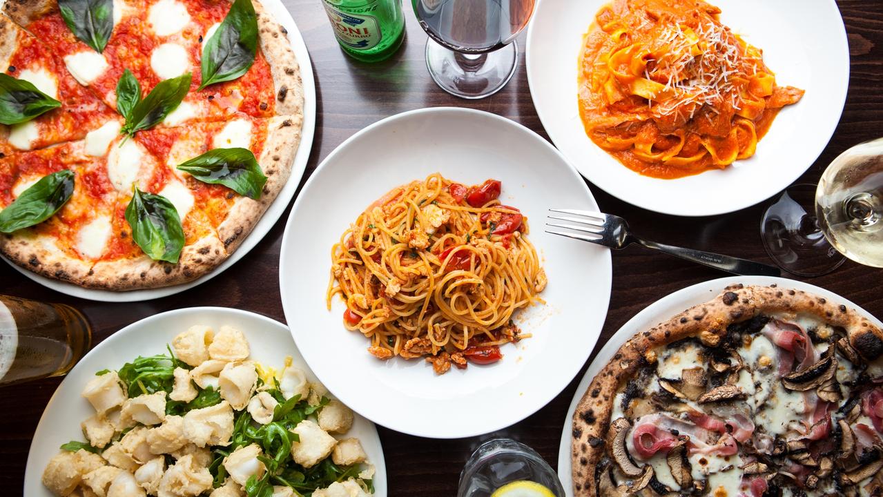 A spread of pizza and pasta from Beccofino in Teneriffe.