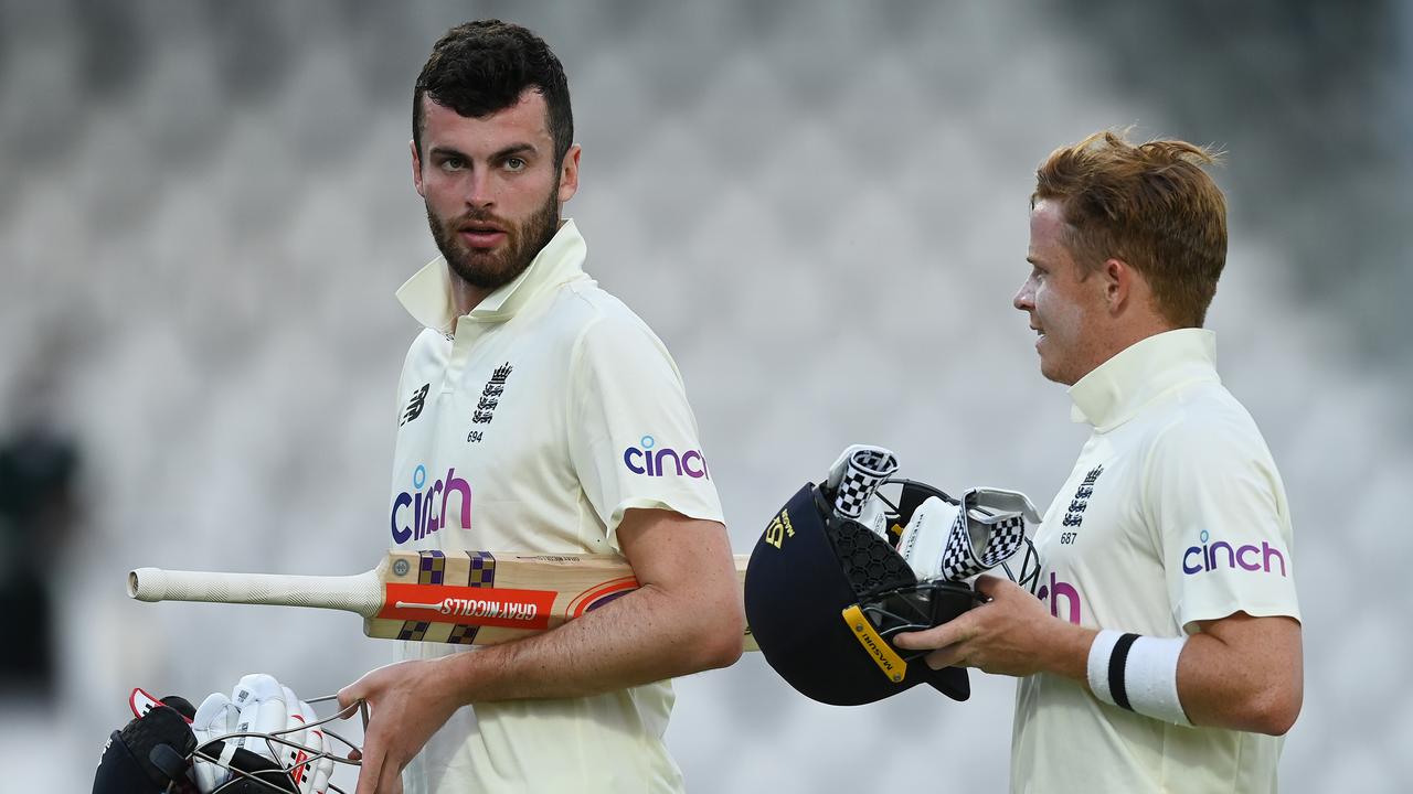 LONDON, ENGLAND - JUNE 06: Dom Sibley and Ollie Pope of England walk off at the end of Day 5 of the First LV= Insurance Test Match between England and New Zealand at Lord's Cricket Ground on June 06, 2021 in London, England. (Photo by Gareth Copley/Getty Images)