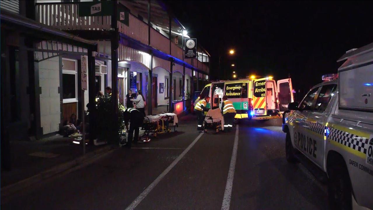 The alleged hit-run crash left a young man fighting for life and four other people injured outside the front of the Royal Family Hotel on North Tce in Pt Elliot. Picture: Gary Juleff