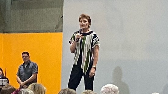 One Nation leader Senator Pauline Hanson speaking at the Warwick "pro-choice" rally against the vaccine mandate.