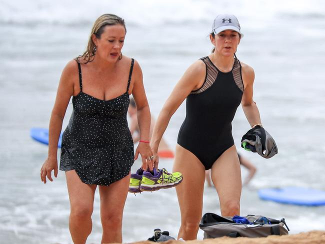 Mary’s longtime bestie Amber Petty joined the family for a swim. Princess Mary and her royal family hit Sydney’s Palm Beach for a dip before they head to Tasmania for an Aussie Christmas. Picture: Media Mode