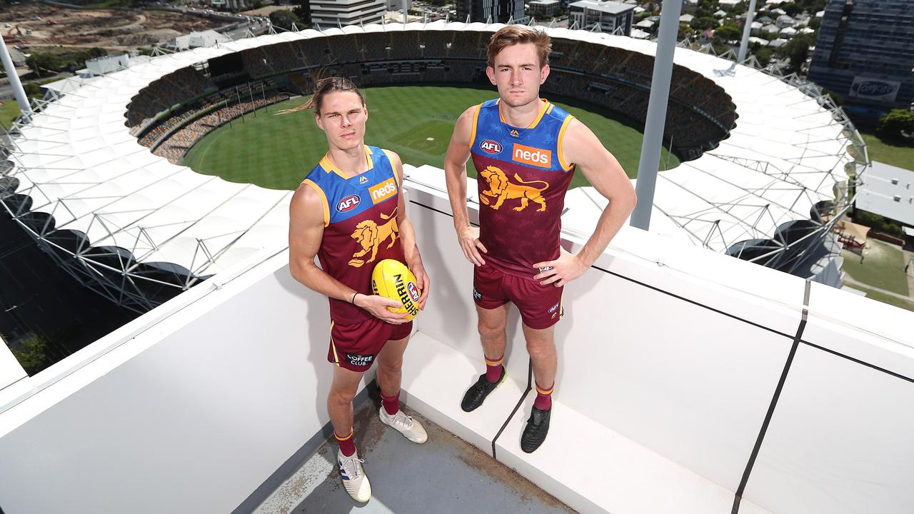 Eric Hipwood and Harris Andrews were two of four players named in the 22under22 AFL team for 2019. Picture: Peter Wallis