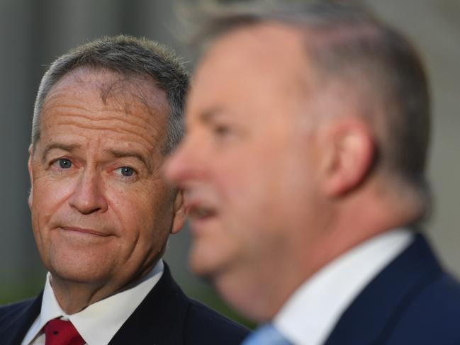 Shadow Minister for Government Services Bill Shorten and Leader of the Opposition Anthony Albanese at a press conference at Parliament House in Canberra, Tuesday, June 23, 2020. (AAP Image/Mick Tsikas) NO ARCHIVING