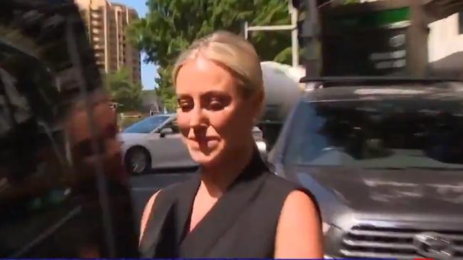 Roxy Jacenko in tears as she leaves court after the magistrate delivered a scathing judgment which backflipped against her. Picture: 7 News