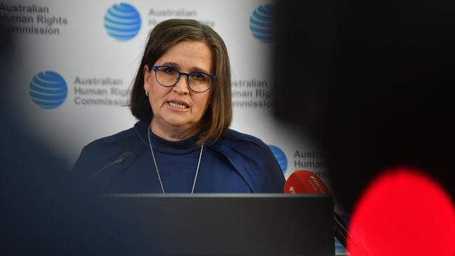 Sex Discrimination Commissioner Kate Jenkins speaks at the launch of the final report from the Australian Human Rights Commission's Independent Review of Gymnastics in Australia. Picture: NCA NewsWire/Joel Carrett