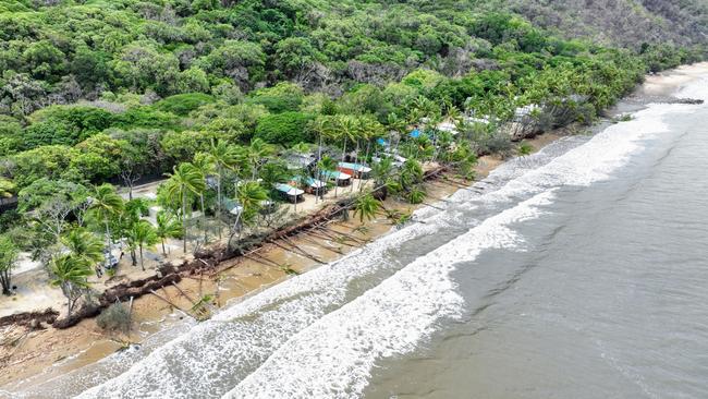 The Ellis Beach Holiday Park has been smashed by landslides caused by flooding rain after ex Tropical Cyclone Jasper crossed the Far North Queensland coast. Palm trees fell like dominoes along the coast. Picture: Brendan Radke