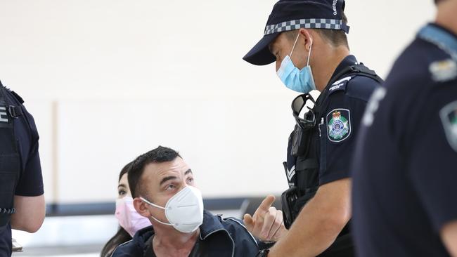 Gold Coast Airport welcoming the first passengers from Sydney into Queensland after the state border reopened. Picture: Glenn Hampson.