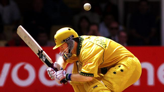 Steve Waugh ducks under a bouncer on his way to a hard fought half-century.