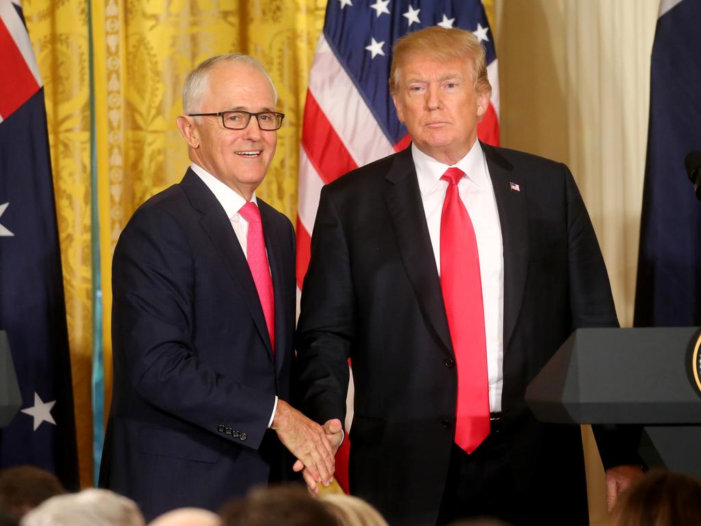 US President Donald Trump and Australian Prime Minister Malcolm Turnbull in Washington. Picture: Nathan Edwards