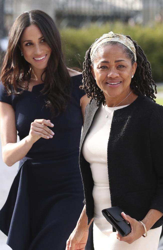 Meghan Markle and her mother, Doria Ragland, arrive at Cliveden House Hotel, in Berkshire. Picture: Steve Parsons/Pool Photo via AP