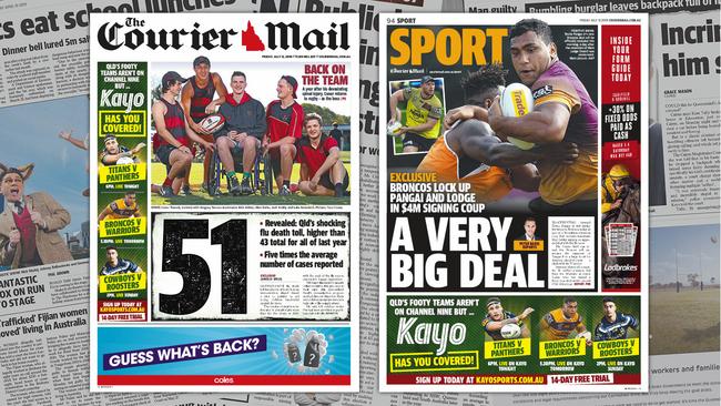 The front and back pages of The Courier-Mail for Friday, July 12.