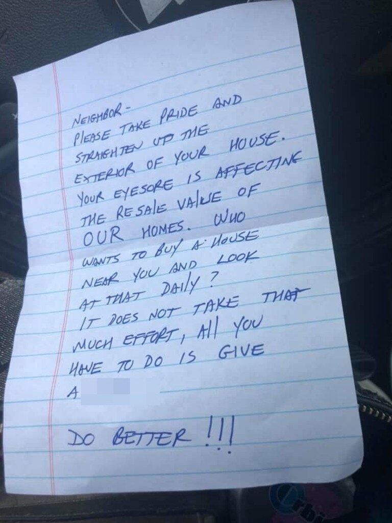 The neighbour — who chose to stay anonymous — has been slammed for the ‘selfish’ plea. Picture: Facebook / Randa Ragland