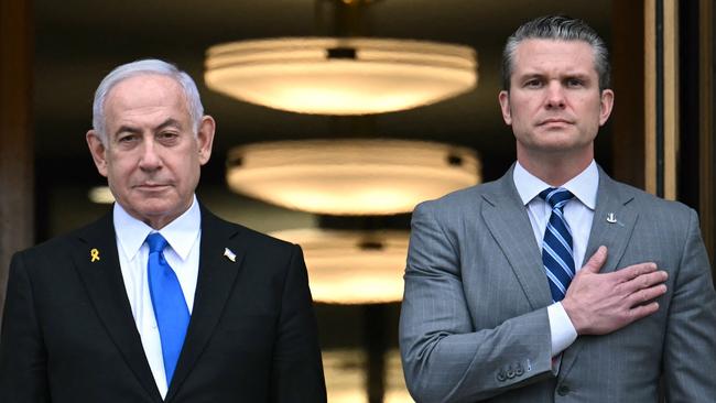 Israeli Prime Minister Benjamin Netanyahu meets US Secretary of Defence Pete Hegseth at the Pentagon in Arlington, Virginia. Picture: AFP