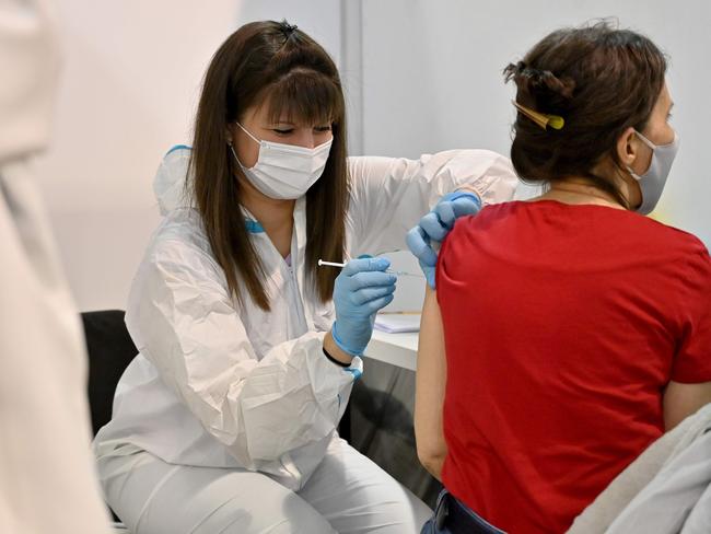 A woman receives a dose of Russia's Sputnik V (Gam-COVID-Vac) vaccine in Belgrade. Piture: AFP