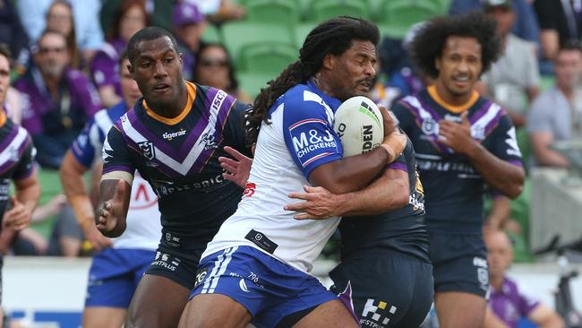 Jayden Okunbor had some trouble under the high ball but looked devastating with his runs. Picture: AAP