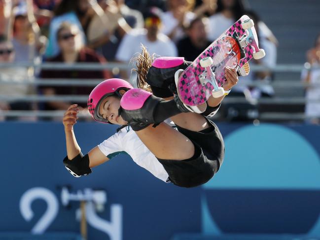 Arisa Trew wins gold in the skatepark final, becoming Australia’s youngest medallist in Olympic history. Pic: Michael Klein