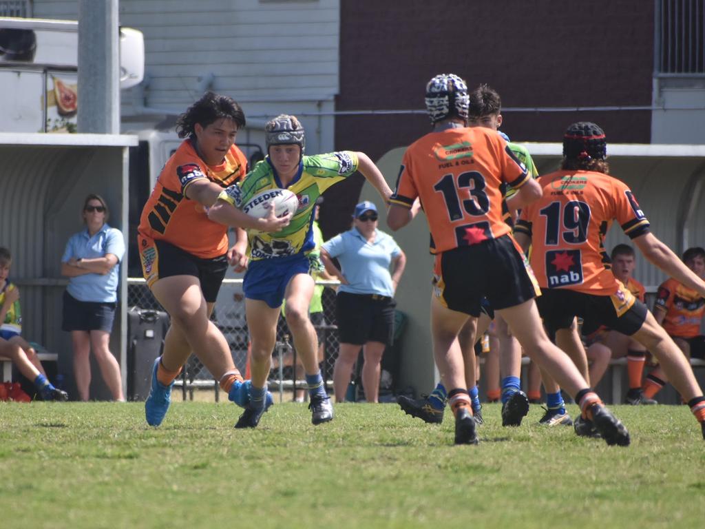 Kooper Shears in the Wests Tigers and Wanderers under-14s rugby league final in Mackay, August 28, 2021. Picture: Matthew Forrest