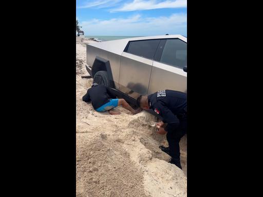 Tesla Cybertruck gets stuck on tourist beach