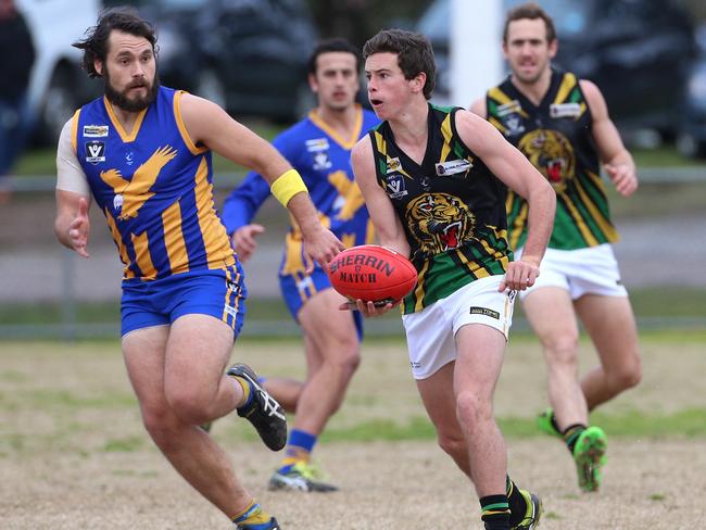 Dean Waugh (R) of Dromana in action during the Nepean FL match between Somerville and Dromana played at Somerville Reserve on Saturday June 18, 2016 in Somerville, Victoria, Australia. Picture: Hamish Blair