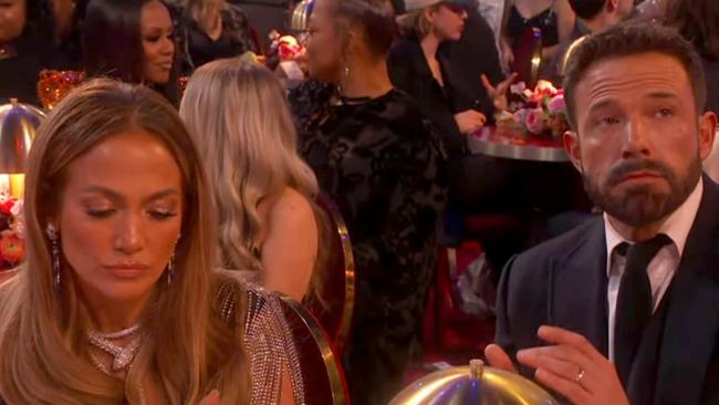 Many viewers believed Ben Affleck did not want to attend the event with his wife and it showed in his facial expressions. Picture: CBS