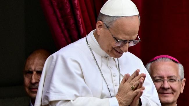 Pope Leo XIV bows his head after delivering the Regina Caeli prayer from the main central loggia of St Peter's basilica. Picture: Tiziana FABI / AFP