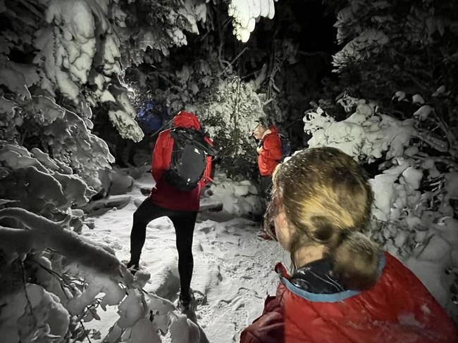 The kunanyi Dirtbaggers heading up the mountain on Tuesday night. Picture: Jessica Robbins