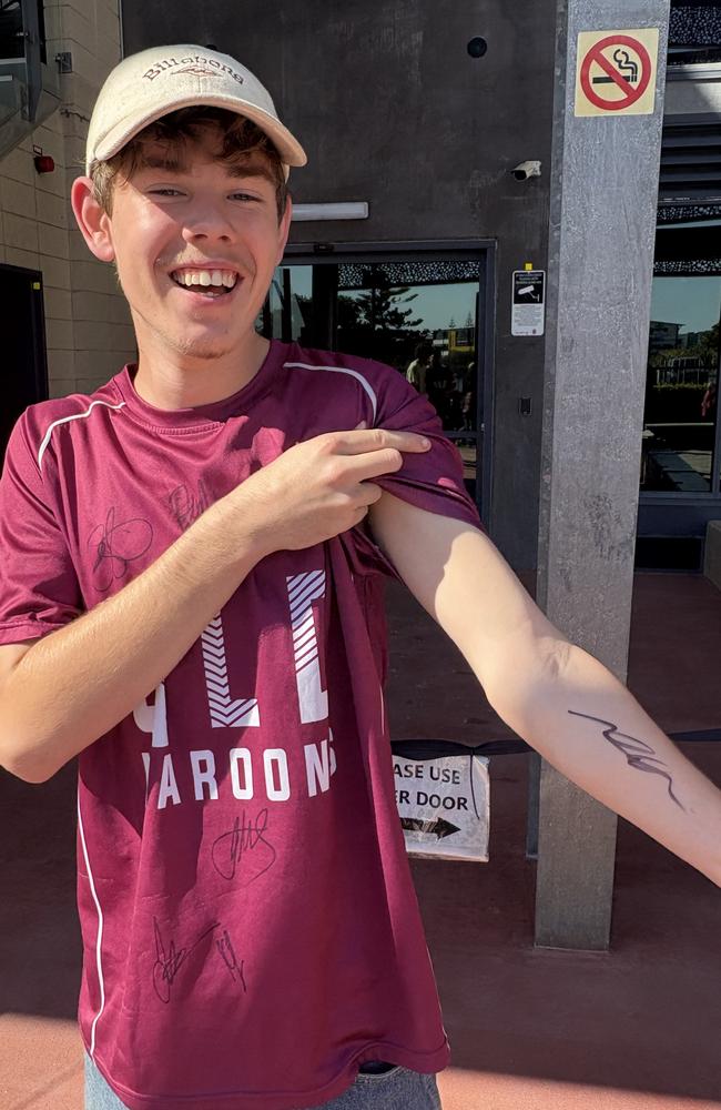 Hugh with his future arm tattoo at the Queensland Maroons Training Day Sunshine Coast Stadium