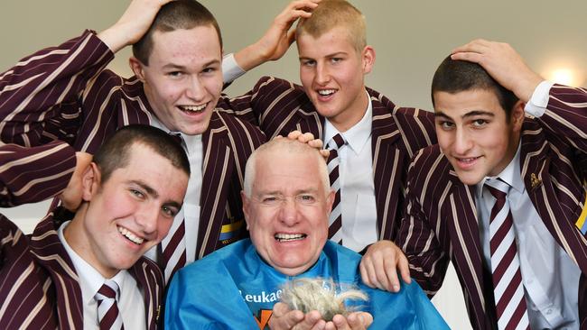 Former PAC principal Bradley Fenner with prefects taking part in the World’s Greatest Shave in 2018. Picture: Tricia Watkinson