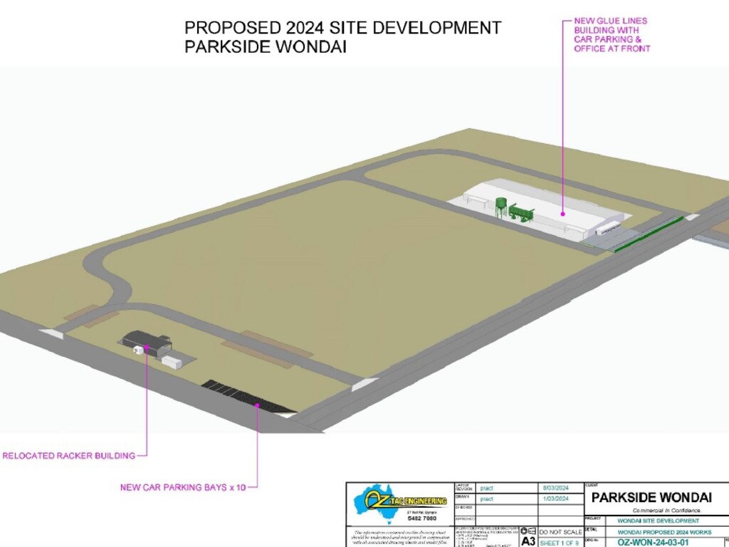 Plans for a new wooden and laminated product manufacturing plant in Wondai. Image: SBRC.