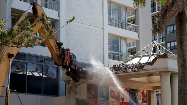 Demolition works have begun on the International Beach Resort in Surfers Paradise Photo: David Clark