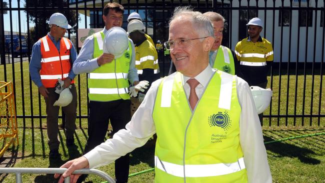 Prime Minister Malcolm Turnbull at a NBN work site.