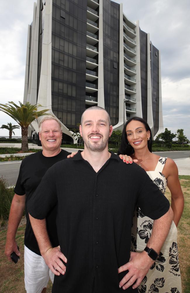 Donald Stott, with son Fletcher Stott and Hayley Vernon. Picture: Glenn Hampson