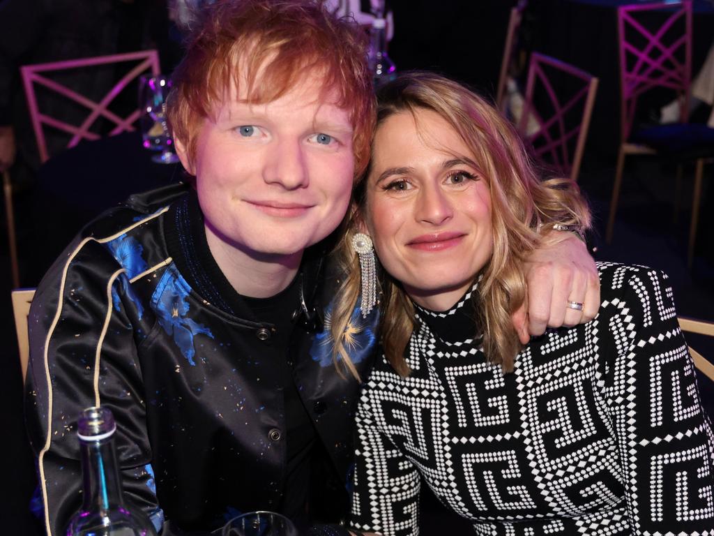 Sheeran with his wife Cherry Seaborn, who is his childhood sweetheart. Picture: JMEnternational/Getty Images