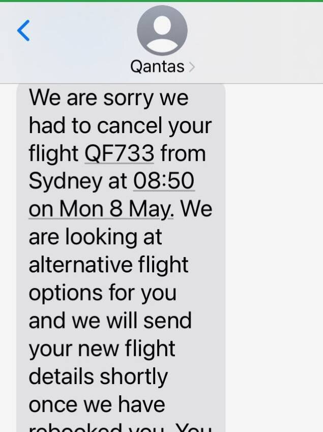 A text message sent to a Qantas passenger. Picture: 2GB