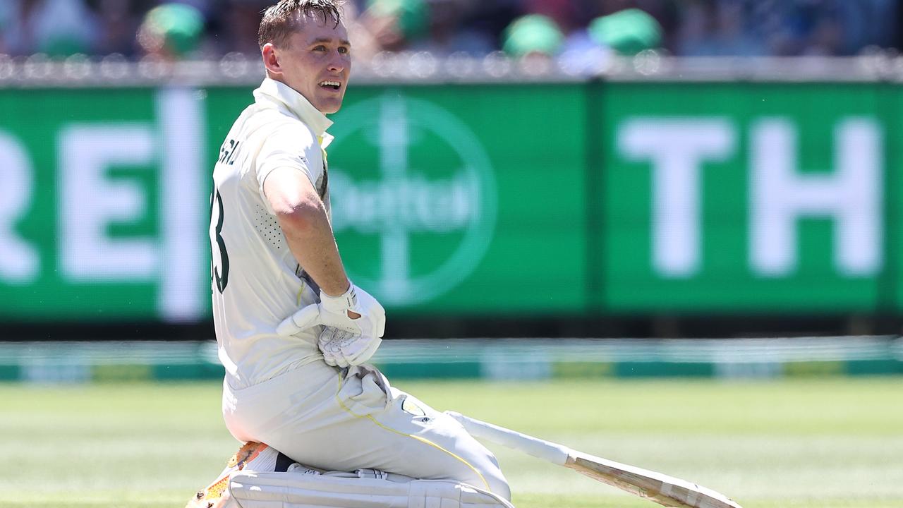 Marnus Labuschagne gets run out by Anrich Nortje during the morning session . Picture by Michael Klein