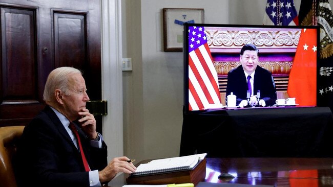 President Joe Biden on a call with the Chinese leader in November 2021. Picture: Jonathan Ernst/Reuters/The Times