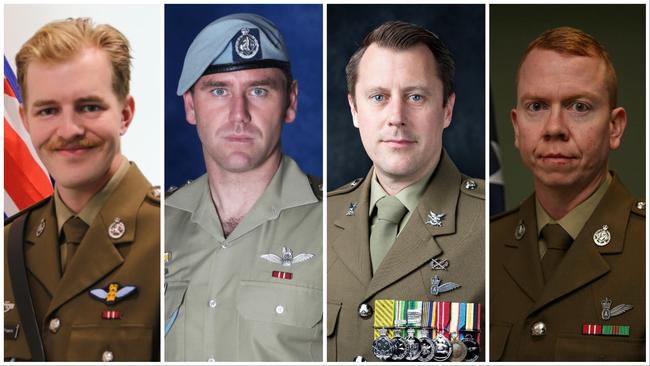 Victims of the MRH-90 Taipan crash (from left) Lieutenant Maxwell Nugent, Captain Danniel Lyon, Corporal Alex Naggs and Warrant Officer Class 2 Joseph Laycock.