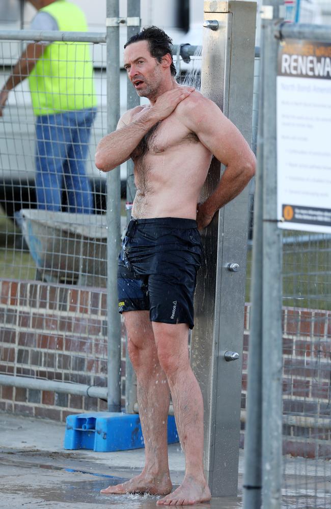 Hugh Jackman is often snapped exercising on Bondi Beach. Picture: Matrix