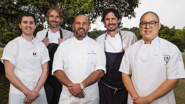 Chefs Josh Niland, Darren Robertson, Guillaume Brahimi, Colin Fassnidge, Dan Hong at the Bestest Foundation Dinner at Government House, in the Royal Botanic Gardens.