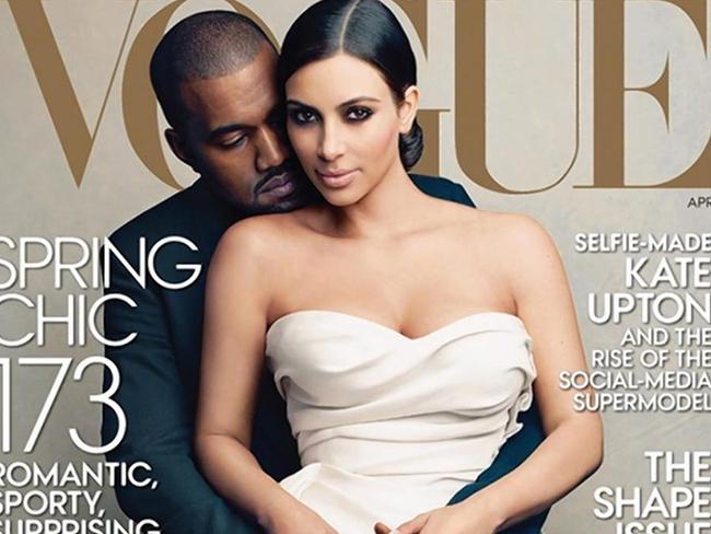 Kimye take Vogue ... Kim Kardashian and Kanye West appeared on the cover of Vogue’s April issue, ahead of their lavish wedding. Picture: Vogue Magazine