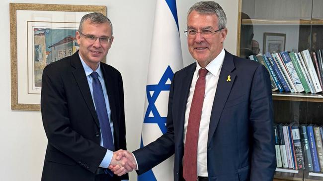 Israel deputy prime minister Yariv Levin and Mark Dreyfus in Israel. Picture: X